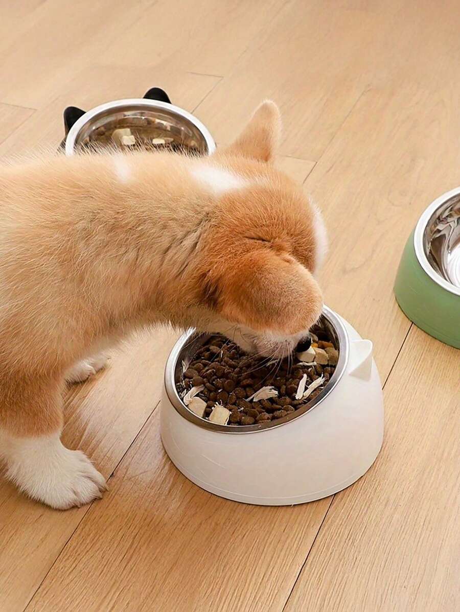 倾斜式不锈钢单碗宠物喂食器，适用于猫狗 - 促进健康消化，喂食舒适