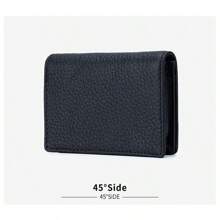 Customized Initial Letters Or Name 1pc 100% Genuine Cowhide Leather Men Bifold Multi Functional Business Card Holder Personalized Women Leather Name Card Bag, Fashionable Cowhide Business Card Bag Creative Storage Coin Purse Wallet Birthday Gift - Black - View 3