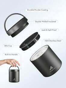 25 Oz Stainless Steel Vacuum Insulated Thermal Food Jar | Thermos For Hot And Cold Food, Adult Wide Mouth Leakproof Soup Thermos, 10 Hours Hot And 16 Hours Cold, Leakproof Food Jar For School Office Travel, Kitchen, Christmas Gift - Black - View 5