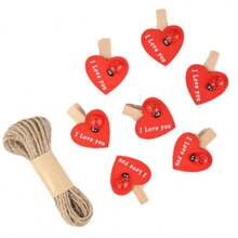 LIXUN 50pcs/100pcs Wooden Heart-Shaped Clip, Red Heart Clip, Creative Gift, Wedding Valentine's Day Small Wooden Clip, Photo Cartoon Countryside Style Birch Clip ,Valentine's Day ,Valentines Decorations ,Valentines Gifts,Home Decor ,Room Decor,Wall Decor