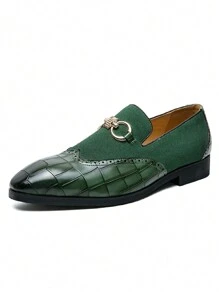 Vintage Men's Slip-On Loafers, Elegant Gentleman Oxfords With Buckle Decor, Faux Suede Patchwork, Non-Slip Durable Sole, Casual/Business/Formal Wear, Suitable For College, Graduation, Office, Party, Wedding, Spring/Summer/Autumn, Recommend Sizing Down