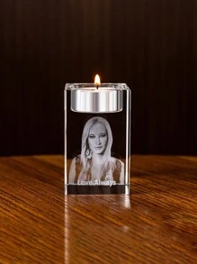Custom 2D Photo Candle Holder, 2D Crystal Photo Engraving, Personalized Crystal Tea Light Candle Holder, Commemorative Candle Holder, Custom's Day, Mother's Day, Personalized Gifts