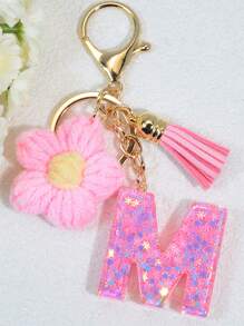 1pc English Letter Keychain, Charm Key Chain With Butterfly Tassel Decor, Popular In Europe And America Gift Souvenir Car Accessories Bag Charm Backpack For School