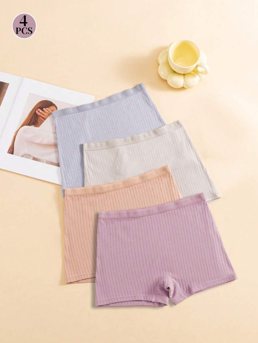 Paquete de 4 calzoncillos tipo bóxer para mujer, de cintura alta, sin costuras, con acabado acanalado, de talla grande