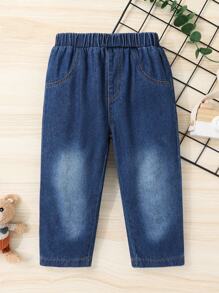 Conjunto de 3 pantalones vaqueros casuales cómodos y suaves para niños pequeños con cintura elástica recta