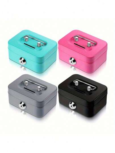 1 pieza Caja de almacenamiento de efectivo de metal segura - Alcancía con cerradura de llave, asa superior, alcancía de adulto, ahorradora de monedas, caja registradora para uso diario en la oficina, regalo perfecto de Halloween y Navidad