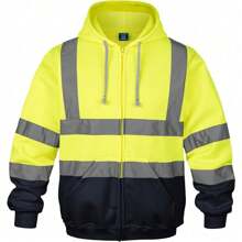 ANSI Class 3 High Visibility Reflective Hooded Sweatshirt - Men's Safety Pullover For Work, Construction & Outdoor Safety - Zip-yellow/Navy - View 1