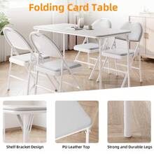 Ataucjin Folding Table,Folding Tables Indoor Outdoor Dining Table,Portable Folding Rectangle Card Table With Sturdy Metal Frame,PU Leather Upholstered Foldable Table,For Dining Room,Living Room,Office,Camping(Only Table) - 灰色 - 查看 6