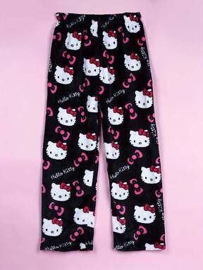Sanrio Autorisierte Sanrio Flanell Pyjamas Kawaii Sanrio Hello Kitty Damen Lässig Homewear Hose, weiße Cartoon Animation, Herbst Mode Geschenk