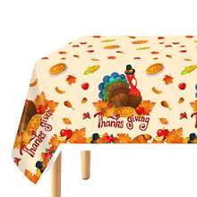 1 件 130x220 厘米矩形感恩节丰收桌布，印有火鸡和枫叶图案，感恩节快乐装饰，适合家庭活动、派对、餐桌、圣诞节 - 彩色 - 查看 4
