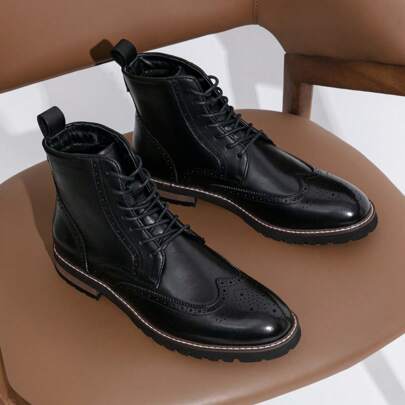 SHOESMORE Leather Boots For Men Retro Fashion Casual Dress Black Boots Polished Men's Classic Brown Oxford Boots