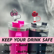 Sanrio 4pcs Silicone Straw Covers - Dustproof & Safety Toppers For Cups, Fits 30oz & 40oz Tumblers - Cute Cartoon Design, Material