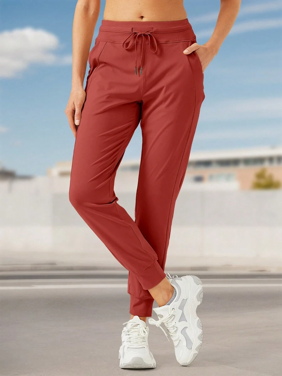ZUTY Women's Joggers Pants With Zipper Pockets High Waisted Athletic Tapered Sweatpants For Women Workout Lounge - 薩瓦那紅 - 查看 1