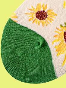 1 par de calcetines de mujer con diseño de girasol - súper suaves, que absorben la humedad, diseño de media pantorrilla - calcetines largos de moda, cómodos todo el día, esenciales para el otoño - Multicolor - Ver 5