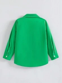 男童长袖翻领正式衬衫配领结，绅士风格，适合学院风、派对、婚礼、节日等场合，经典上衣 - 綠色 - 查看 3