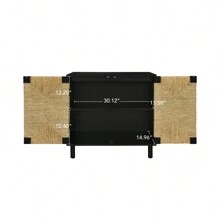 Natural Seaweed Decor 2 Door Buffet Sideboard With Adjustable Shelves For Living Room Kitchen Entryway Storage Cabinet