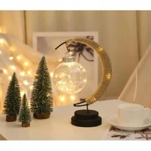 LED Ball Lamp Wrought Iron Moon Lamp, Plastic And Iron Bar Desk Lamp Decorative Lamp, Bedroom Decorative Modeling Lamp (Battery Not Included) Halloween, Christmas Decor For Hotel/Catering/Event Holding