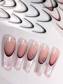 5pcs/Set One Bag Random Color Gradient Color Line Design French Nail Art Stickers Self-Adhesive Ail Tips Guides For Diy Decoration Stencil Tools Nails Nail Supplies - Multicolor - View 3