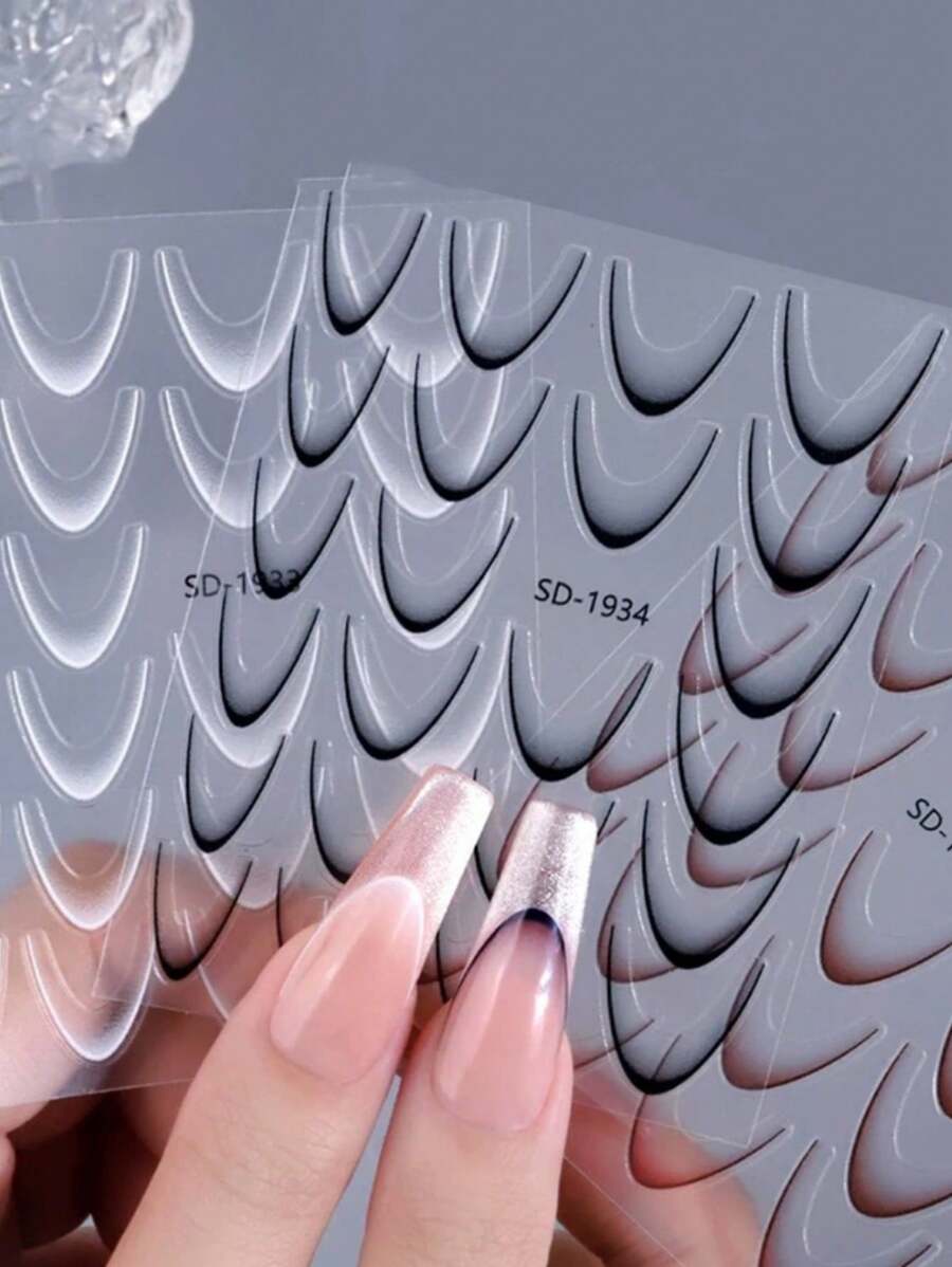 5pcs/Set One Bag Random Color Gradient Color Line Design French Nail Art Stickers Self-Adhesive Ail Tips Guides For Diy Decoration Stencil Tools Nails Nail Supplies - Multicolor - View 1