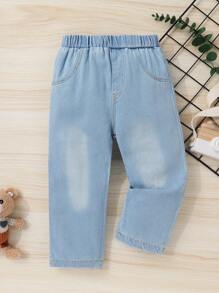 Conjunto de 3 pantalones vaqueros casuales cómodos y suaves para niños pequeños con cintura elástica recta