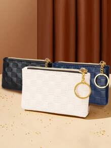 1pc Women's Small PU Leather Wallet Fashionable Diamond Pattern Multipurpose Coin Purse Gifts For Women