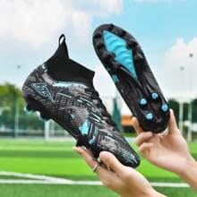 Neue Herren Fußballschuhe, professionelle rutschfeste AG-Nocken Fußballstiefel, Hochtaillierte atmungsaktive Fußballschuhe für Erwachsene Paare, leichte Outdoor-Rasenschuhe, klassische schwarze Wettkampf- und Trainings-Fußballschuhe