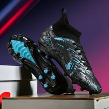 Neue Herren Fußballschuhe, professionelle rutschfeste AG-Nocken Fußballstiefel, Hochtaillierte atmungsaktive Fußballschuhe für Erwachsene Paare, leichte Outdoor-Rasenschuhe, klassische schwarze Wettkampf- und Trainings-Fußballschuhe