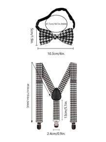 Luobobeibei 2 件套儿童时尚配饰套装 - 千鸟格图案吊带和领结，适合儿童日常穿着、校服、婚礼花童、派对活动、绅士服装搭配 - 均碼 - 查看 9