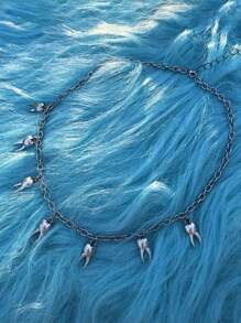 1pc Men's Punk Rock Minimalist Geometric Studded Teeth Necklace - Silver - View 3