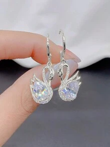 1 对优雅高品质奢华天鹅玻璃镶嵌吊坠耳环，日常派对时尚，限量圣诞节礼物 - 銀色 - 查看 2