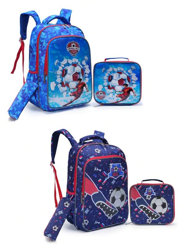 BLING BABIES 3PCS Set Backpack For Boys Cartoon Soccer Design Book Bag For Elementary Students Kids Schoolbag With Lunch Box And Pen Bag Glow-In-The-Dark Function, Suitable For Daily Commuting Backpack, School Bag, Kids Bag, Kids Backpack, Small Backpack, Bag School, School Backpack, Boys Bag, Rucksack, School Bag Kids, Kids Luggage, Kindergarten Bag Kids, School Boys, Teen Boys Teen Boy Gift