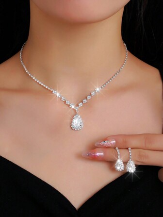 1 套独特时尚奢华水晶爪手链首饰套装，经典婚礼