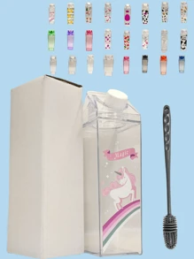 1 pièce, Bouteille d'eau de conception de carton de lait carré transparent, avec 39 couleurs ou motifs différents, 500 ml/750 ml/1 L, réutilisable, convient pour les sports, les sports de plein air, les voyages, l'école, , cuisine et restauration, lavage à la main uniquement - Multicolore - Voir 4