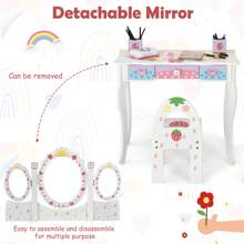 Lifezeal Kids Vanity Princess Makeup Dressing Table Chair Set W/ Tri-Fold Mirror White - 白色 - 查看 9
