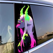 2pcs Stylish Girl Face Graphic Car Stickers - Durable Protective Film For B-Pillar Exterior Accessories