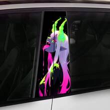 2pcs Stylish Girl Face Graphic Car Stickers - Durable Protective Film For B-Pillar Exterior Accessories