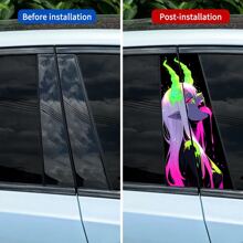 2pcs Stylish Girl Face Graphic Car Stickers - Durable Protective Film For B-Pillar Exterior Accessories