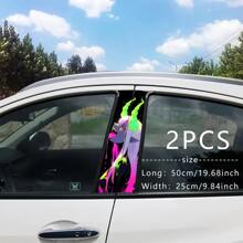 2pcs Stylish Girl Face Graphic Car Stickers - Durable Protective Film For B-Pillar Exterior Accessories