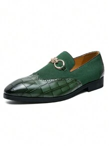 Vintage Men's Slip-On Loafers, Elegant Gentleman Oxfords With Buckle Decor, Faux Suede Patchwork, Non-Slip Durable Sole, Casual/Business/Formal Wear, Suitable For College, Graduation, Office, Party, Wedding, Spring/Summer/Autumn, Recommend Sizing Down
