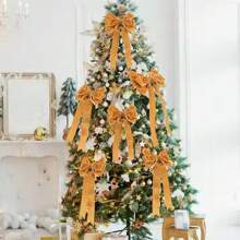 Christmas Large Bowknot Christmas Velvet Bows For Tree Christmas Tree Topper Bow Ornaments For Xmas Holiday Party Decoration Gift Wrapping Christmas Tree Ornaments Christmas Holiday Indoors Supplies-1Pcs/13cm*24cm - Khaki - View 2