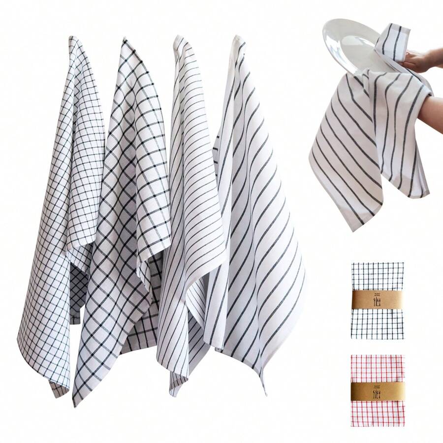 1 Set Of 4pcs Mixed Rectangular Kitchen Towels, 19.69 X 27.56 Inch/50 X 70cm, Large Size, Woven, Absorbent, Breathable, Hanging Design, Suitable For Kitchen, Dining Room, Living Room, Hotel