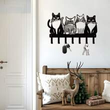 1 个猫主题金属墙挂钩，金属钥匙扣挂钩 7 个挂钩，壁挂式猫钥匙收纳架，用于钥匙围巾入口前门厨房走廊、家居装饰、房间装饰、墙壁装饰