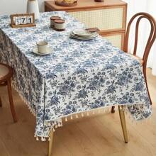MeijiaMo 1pc Floral Pattern Rectangular Tablecloth, Polyester Bohemian Minimalist Solid Color Decoration Mat For Kitchen, Dining, Party, Holiday, Wedding, Cafe, Round Tables, Applicable For All Seasons - Multicolor - View 10