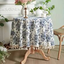 MeijiaMo 1pc Floral Pattern Rectangular Tablecloth, Polyester Bohemian Minimalist Solid Color Decoration Mat For Kitchen, Dining, Party, Holiday, Wedding, Cafe, Round Tables, Applicable For All Seasons - Multicolor - View 7