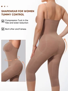 女士露背连体裤，带收腹功能，休闲运动吊带背心搭配七分紧身裤，夏季款 - 棕色 - 查看 2