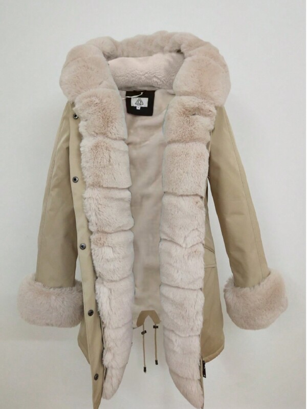 Giacca casual da donna con inserti in pelliccia ecologica, calda, per autunno/inverno