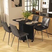 HOMCOM Folding Dining Table For 4-6, Rolling Drop Leaf Table With Storage Drawers, Cabinet And Open Shelf, Extendable Kitchen Table On Wheels - Black - View 3