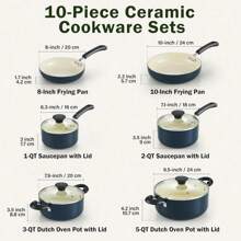 Cook N Home Pots And Pans Set Nonstick, 10-Piece Ceramic Kitchen Cookware Sets, Nonstick Cooking Set With Saucepans, Frying Pans, Dutch Oven Pot With Lids, Yellow - Blue - View 2