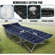 Cama de camping plegable de 5 posiciones, silla de descanso con colchón, camastro de dormir plegable, camastros de camping para adultos, sillas de descanso resistentes para exteriores, playa, césped - De ébano - Ver 10