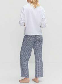 Women Y2K Plaid Pants Summer Casual Drawstring High Waist Straight Leg Trousers Gingham Lounge Pants Streetwear - 黑色 - 查看 2